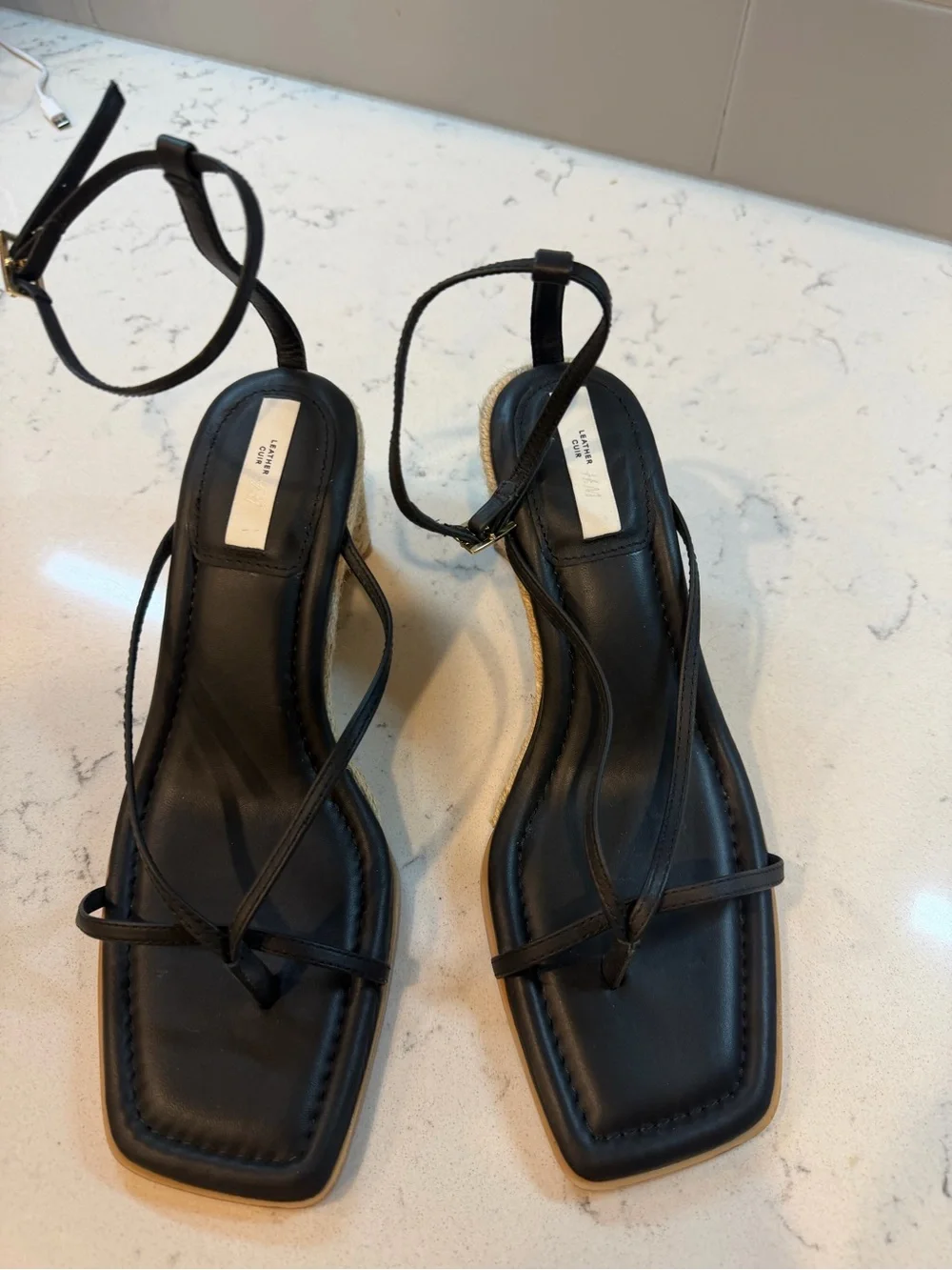 H&M Black Strappy Espadrille Wedge Sandals